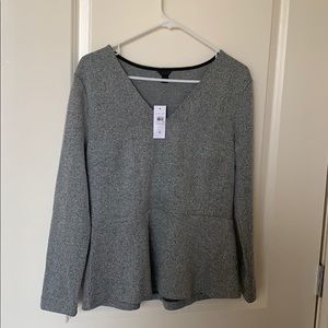 Ann Taylor Herringbone V-Neck Peplum Top